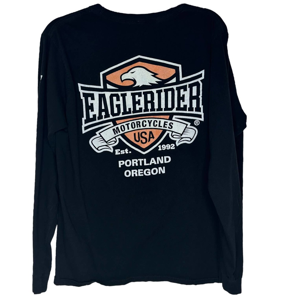 Harley Davidson Eaglerider Men's Size L Black T-Shirt Long Sleeves Cotton #B02